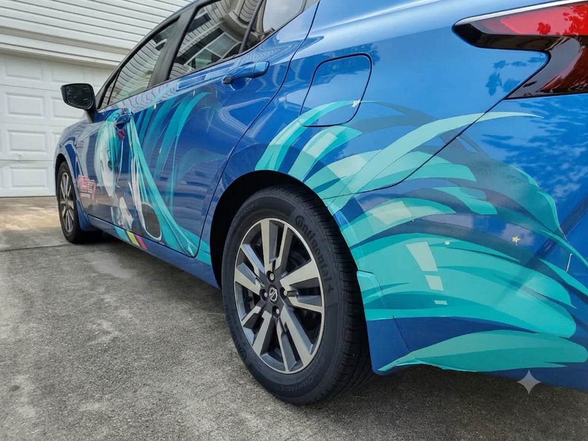 Hatsune Miku custom vehicle wrap by JMR Signs — rear view
